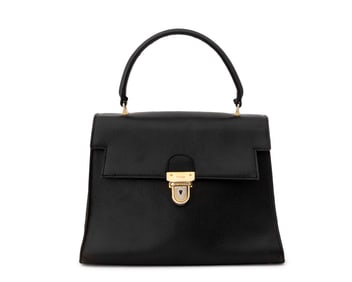 Fendi Black Pebble Leather Top Handle Handbag