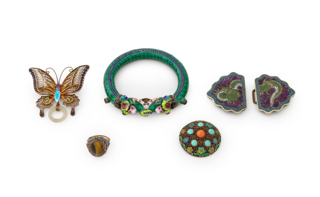 Chinese Enamel Silver & Cloisonne Jewelry, 5 Pcs. (1 of 16)