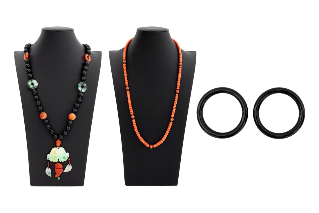 Chinese Coral, Jade, Etc. Jewelry, 4 Pcs. (1 of 11)
