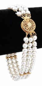 14K Gold Triple Strand Pearl Bracelet