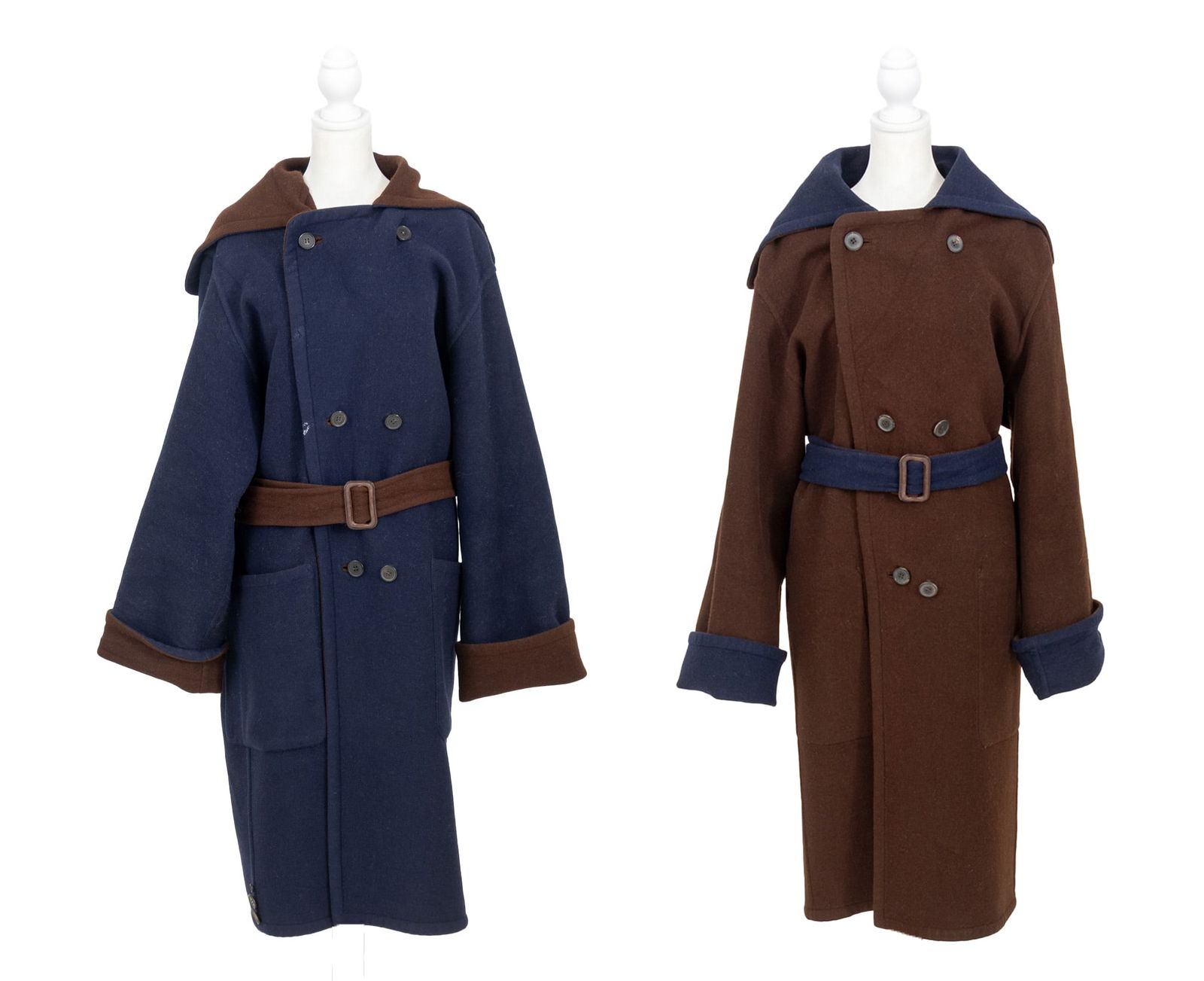 Hermes Reversible Brown & Navy Wool Cape Coat (1 of 14)