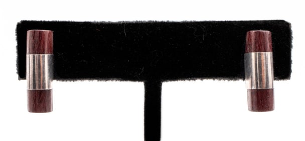 William Spratling Taxco Silver Teak Wood Earrings