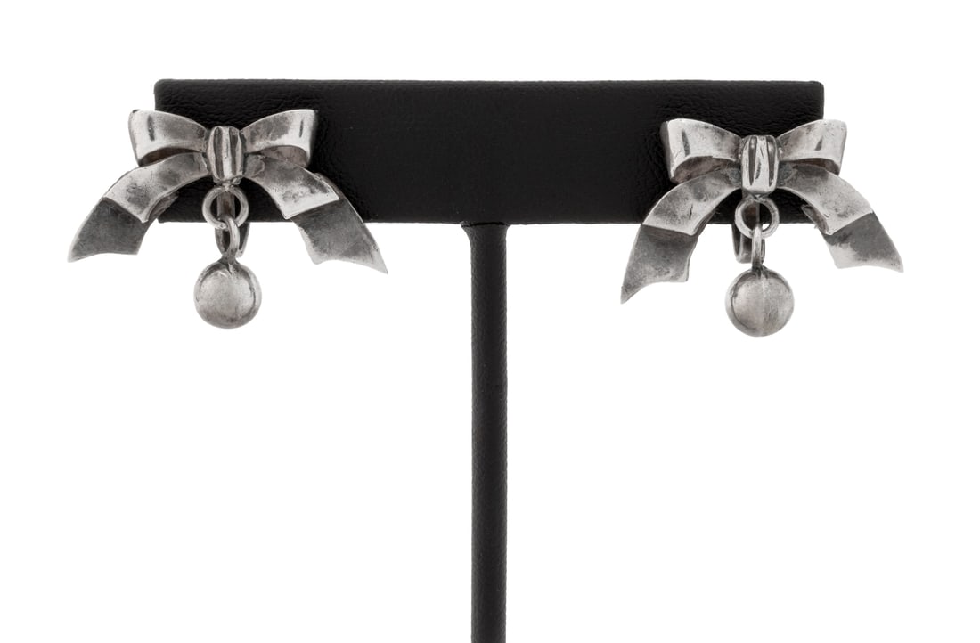 William Spratling Silver Bow Tie Earrings (1 of 6)