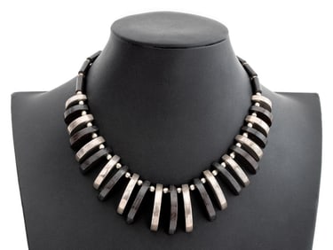 Los Castillo Silver and Ebonized Wood Necklace