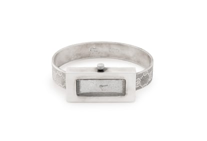 Gucci Silver Plate Lattice Pattern Wristwatch