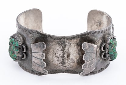 Navajo Dine Turquoise Coral Silver Watch Cuff