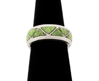 Navajo Native American Silver Turquoise Inlay Ring