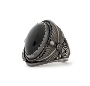 Navajo Dine Sterling Silver Black Obsidian Ring