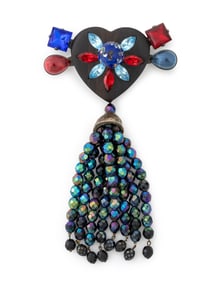 Yves Saint Laurent Carved Wood Heart Brooch