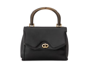 Gucci Wood Top Handle Black Leather Handbag