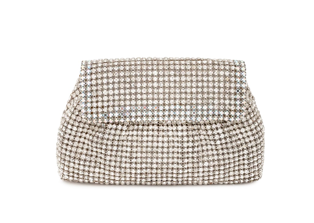 Nina Ricci Faceted Crystal Handbag: Nina Ricci Faceted Crystal Handbag, with optional chain link strap, "Nina Ricci / Paris" and "Made in Germany" labels inside. 5.25" H x 8" W x 1.75" D. Keywords: Designer, Fashion, Accessories, Clutch