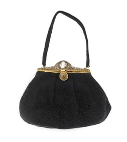French Black Glass Beaded Handbag