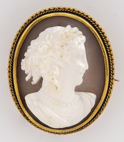 Victorian 14K Gold Cameo Oval Locket Brooch