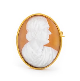 14K Yellow Gold Carved Shell Cameo Pin