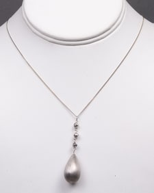 Peruvian 14K White Gold Satin Drop Necklace