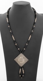 Tribal Tuareq Silver Black Stone Bead Necklace