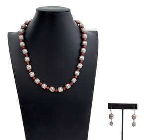 Middle Eastern Silver and Carnelian Jewelry Set, 2