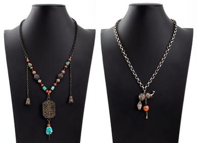 Chinese Silver Pendant Necklaces, 2