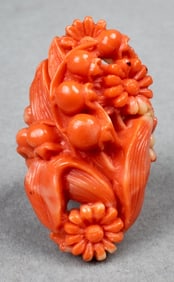 Vintage Carved Coral Floral Motif Ring