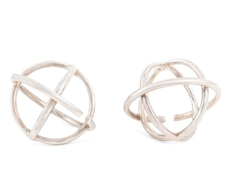 Modernist Silver Spherical Ear Cuffs, Pair