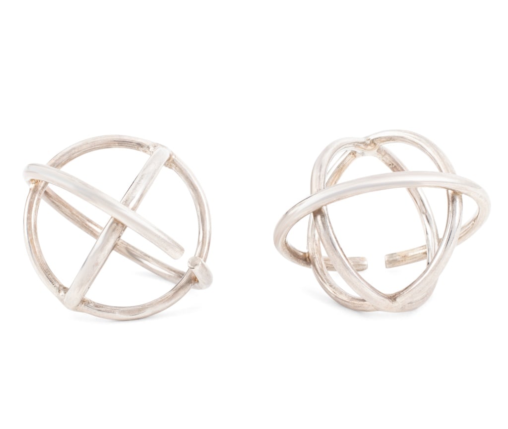 Modernist Silver Spherical Ear Cuffs, Pair (1 of 2)