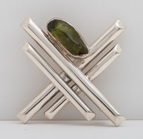 Vintage Silver Modernist Peridot Brooch