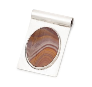Vintage Sterling Silver Oval Agate Pendant Slider