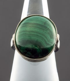 Mid-Century Modern Silver Malachite Ring
