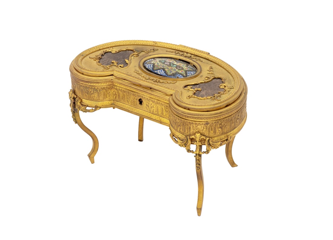 Louis XVI Style Gilt Metal Kidney Shaped Box (1 of 11)