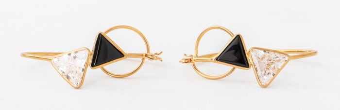 14K Yellow Gold Onyx & CZ Wire Hoop Earrings