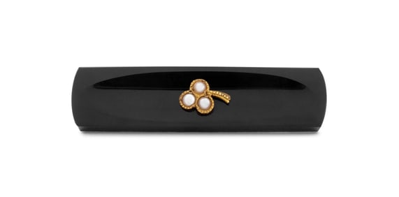 Victorian 14K Gold Onyx Seed Pearl Mourning Brooch