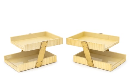 Karl Springer Style Lacquered Document Racks, Pair