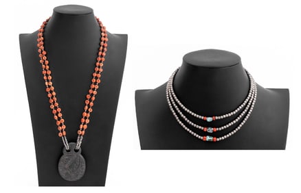 Navajo Dine Silver and Stone Necklaces, 2