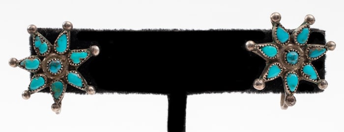 Zuni Native American Silver Turquoise Earrings