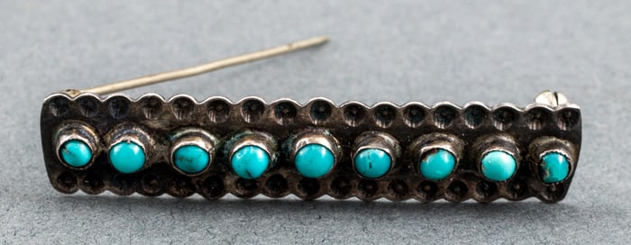 Southwest Native American Silver Turquoise Brooch