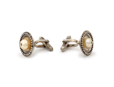 Antonio Pineda Taxco Silver & Pearl Cufflinks