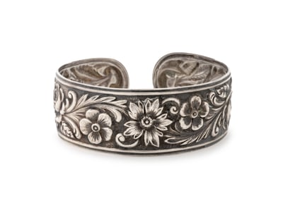 Vintage Silver Repousse Floral Cuff