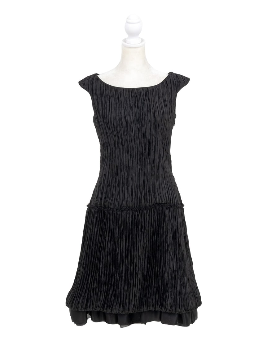 Black Silk Sleeveless Drop Waist Cocktail Dress (1 of 6)
