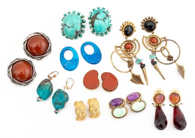 Costume Jewelry Clip-On Earrings, 9 Pairs