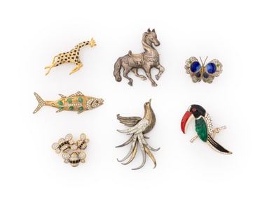 Hattie Carnegie, Etc. Gem-Set Animal Form Pins, 8