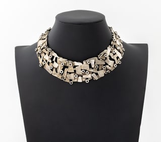 Isaac Cohen Silver Modernist Collar Necklace