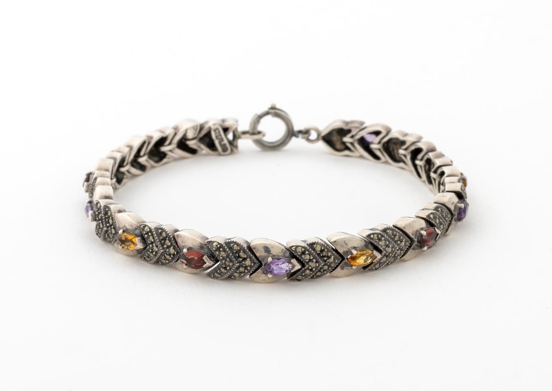 Silver Amethyst, Citrine, Garnet Link Bracelet (1 of 5)