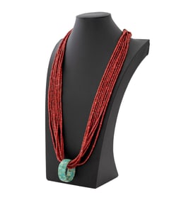 Turquoise Pendant Multi-Strand Necklace
