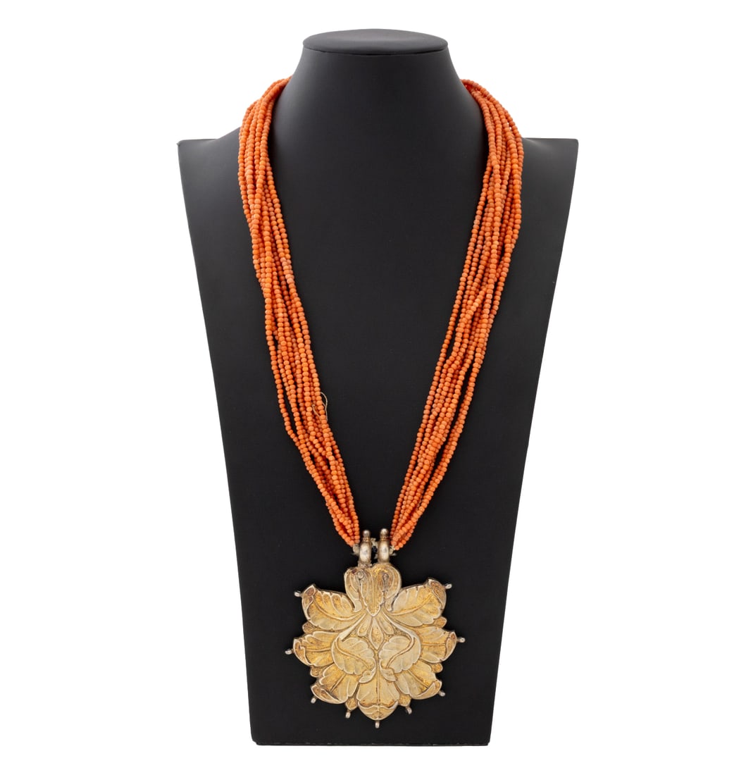 Silver Gilt Pendant Coral Multi-Strand Necklace (1 of 6)