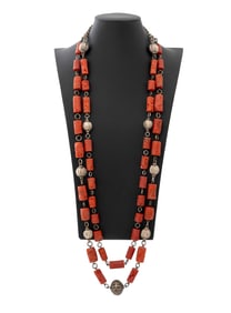 Red Coral and Silver Beaded Necklaces, 2