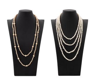 Long Cultured Pearl Necklaces, Pair