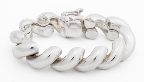 Italian Modern Sterling Silver Twist Form Bracelet