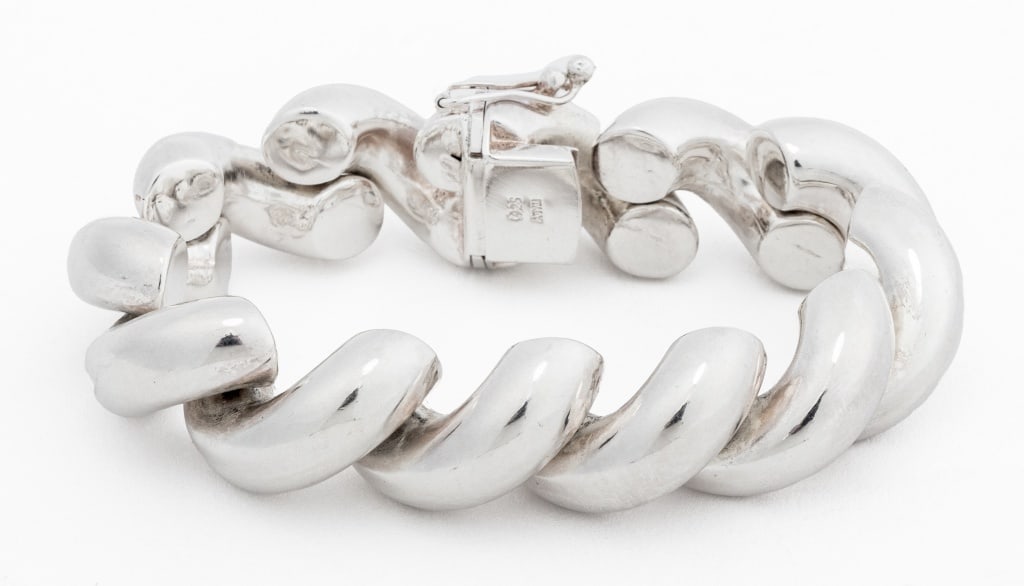 Italian Modern Sterling Silver Twist Form Bracelet (1 of 6)