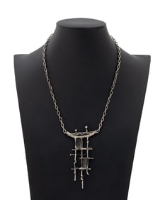 Brutalist Modern Sterling Silver Pendant Necklace