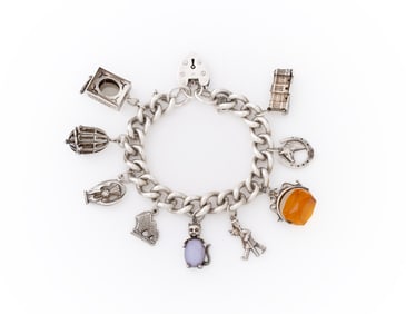 English Sterling Silver Gate Bracelet with Charms